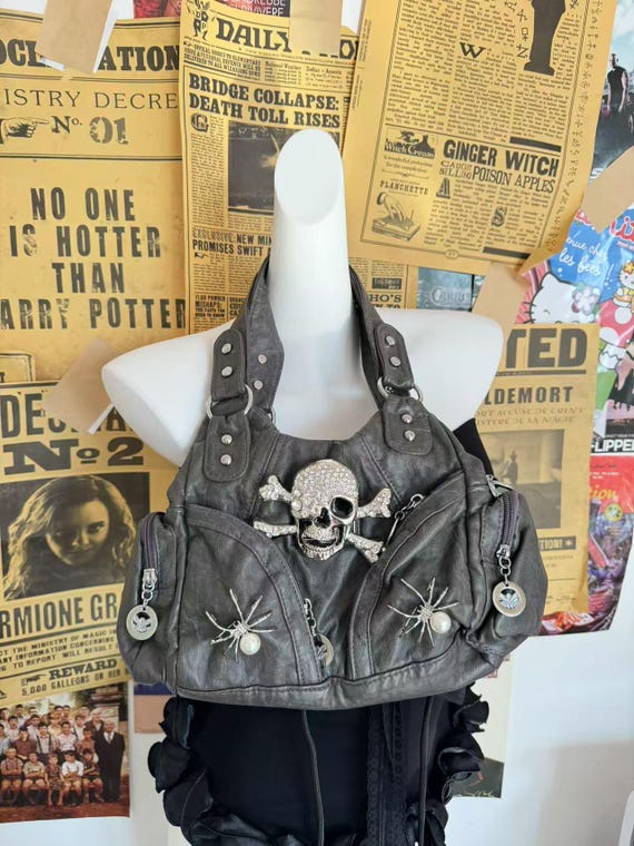 バッグ Y2K leather shoulder bag 2way grunge Y2k Women Vintage Grunge Crossbody Bag Motor Punk Messenger