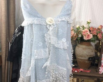 Light Blue Lace Shawl : Ruffle Trim Fairycore Shawl,No Rose Brooch