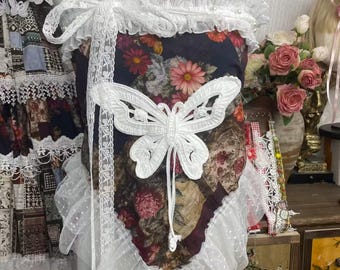 Handmade Whimsical Cottagecore Strapless Top | Floral Print Corset with Lace & Butterfly Detail