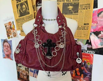 Red Y2K Emo Shoulder Bag Women  Black Cross Punk  Girl Soft PU Leather Tote Bag Grunge Crossbody Bag Y2K  Shoulder Bag with Crossbody Strap