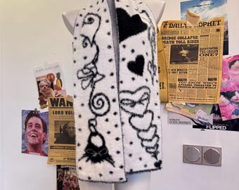 Black White Two Side Printed Fur Cute Fairy Daily Cute Scarf Retro Versatile Y2k Scarf For Winter ,Handmade Gift For Woman