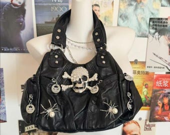 Bolso de hombro Y2K para mujer, diseño emo con parche de calavera, bolso de mano de piel sintética suave, bolso cruzado, accesorios Y2K, bolso de hombro con correa cruzada