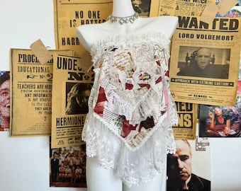 Spitze Tank Top Handgemachte nette Spitze weg von der Schulter Fee top, Y2k Top, Cropped Top, Spitze Bead Embroidery Mehrzweck Leibchen Kopftuch Tank