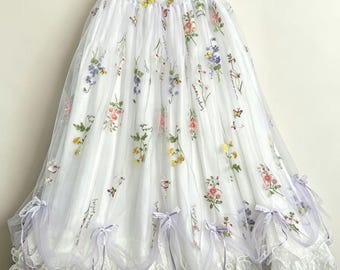 Handmade Ethereal Flowy Tulle Flower A-Line Maxi Dress
