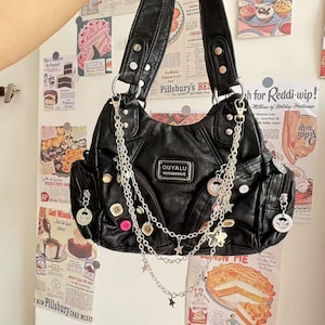 Cute Shoulder Bag Women Random Buttons Design Girl Soft PU Leather Tote Bag Crossbody Bag Y2K Accessories  Shoulder Bag with Crossbody Strap