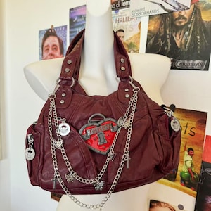 Y2K Shoulder Bag Women Patch Punk Design Girl Soft PU Leather Tote Bag Crossbody Bag Y2K Accessories  Shoulder Bag with Crossbody Strap