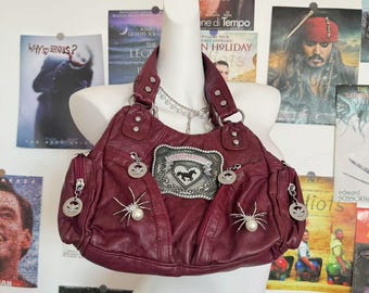 Y2K Shoulder Bag Women Patch Punk Design Girl Soft PU Leather Tote Bag Crossbody Bag Y2K Accessories  Shoulder Bag with Crossbody Strap
