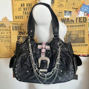 Grunge Shoulder Bag  Vintage Cross Emo Design Girl Soft PU Leather Tote Bag Crossbody Bag Y2K Accessories  Shoulder Bag with Crossbody Strap