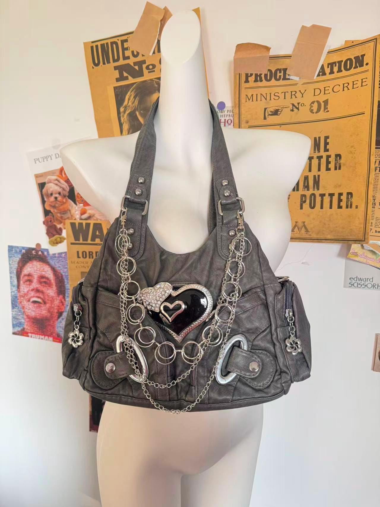 Buy Y2K Emo Shoulder Bag Women Love Heart Punk Design Girl Soft PU