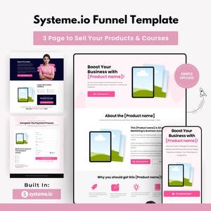 3 Step Premium Funnel Template + bio page template with canva display mockups |  Built In Systeme.io