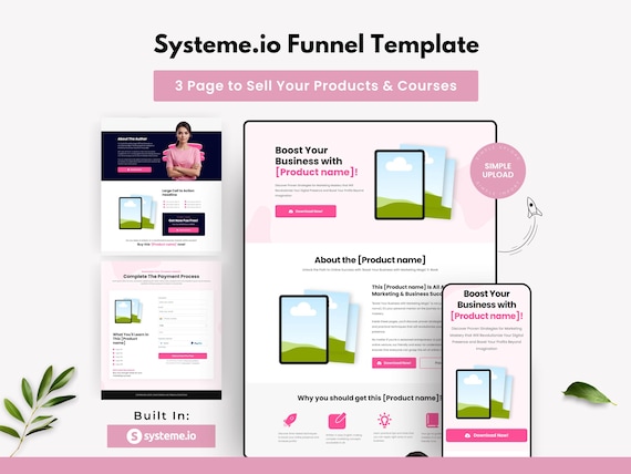 Systeme.io Funnel Template: Bio Page, Payment Page + Canva Mockups