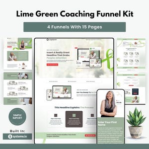 Lime Green Coaching Funnel Kit | 4 Trichter mit 15 Seiten Eingebaute Systeme Io