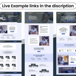 May include: A digital marketing website template with a light blue and white color scheme. The design includes multiple sections with text and images, including the text "Live Example links in the discription". The template is designed for desktop and mobile devices.
