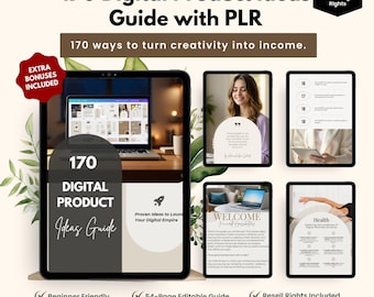 170 Digitale Produktideen mit PLR + Boni | Bearbeitbare Canva Vorlage | Rechte weiterverkaufen
