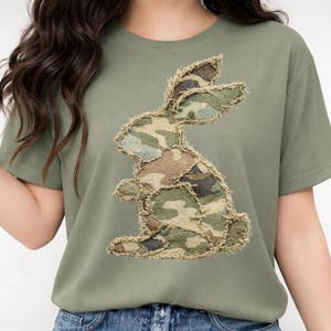 Easter Bunny PNG Camouflage Faux Patchwork Rustic Neutral POD Tshirt Graphic Digital