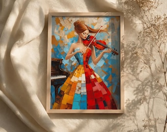 Violinist Painting, Colorful Music Wall Art, Classical Violinist Decor (Digital Download)