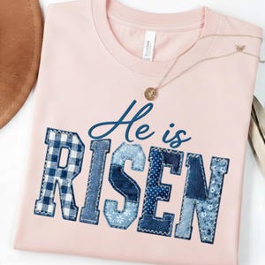 He Is Risen denim patchwork Pasen png-ontwerp (digitale download)