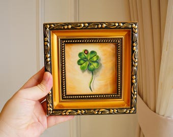 Mini Four-Leaf Clover Oil Painting or Art Print – 5.5x5.5 inch