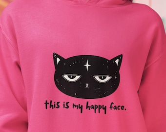 Grumpy Cat Happy Face Hoodie | Funny Sarcastic Sweatshirt