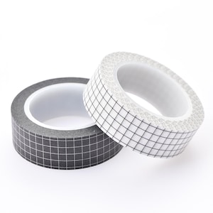 Grid Washi Tape Set – Black and White Decorative Masking Tape for Planner, Journal, Scrapbooking and DIY Crafts