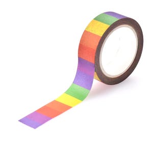 Bunt gestreiftes Washi Tape 15 mm x 10 m – Buntes dekoratives Klebeband für Journaling, Scrapbooking, Planer, Album und Bastelarbeiten