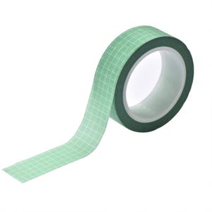 Green Grid Washi Tape 10m x 15mm – Decorative Masking Tape for DIY Journaling, Scrapbooking, Planner, Crafts and Gift Wrapping