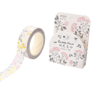 Botanical Floral Gold Foil Washi Tape 15mm x 10m – Pink Flower Decorative Masking Tape for Journaling, Scrapbooking, Planner and DIY Crafts