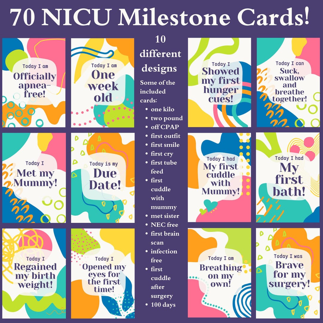 NICU Bright Milestone Card - 70 Printable Premature Baby Milestones ...