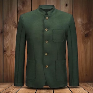 Mens Dark Green Wool Trachten Jacket: Bavarian Oktoberfest Blazer