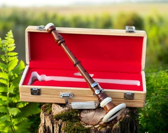 Rosewood Scottish Bagpipe Practice Chanter with Reed and Wooden Carry Case