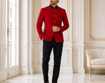 Men's Red Wool Trachten Jacket: Bavarian Oktoberfest Blazer