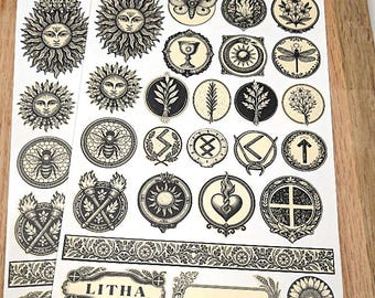 Litha Sabbat Planner Stickers: Witchy Grimoire Journal, Pagan Decor