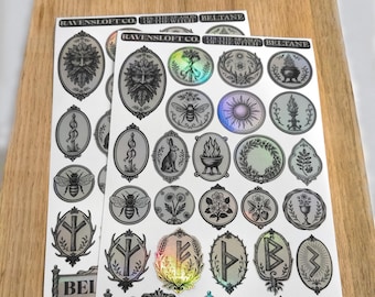 Holographic Pagan Planner Stickers: Beltane Sabbat Journal Sheet, Wiccan Wheel of the Year, Grimoire Page