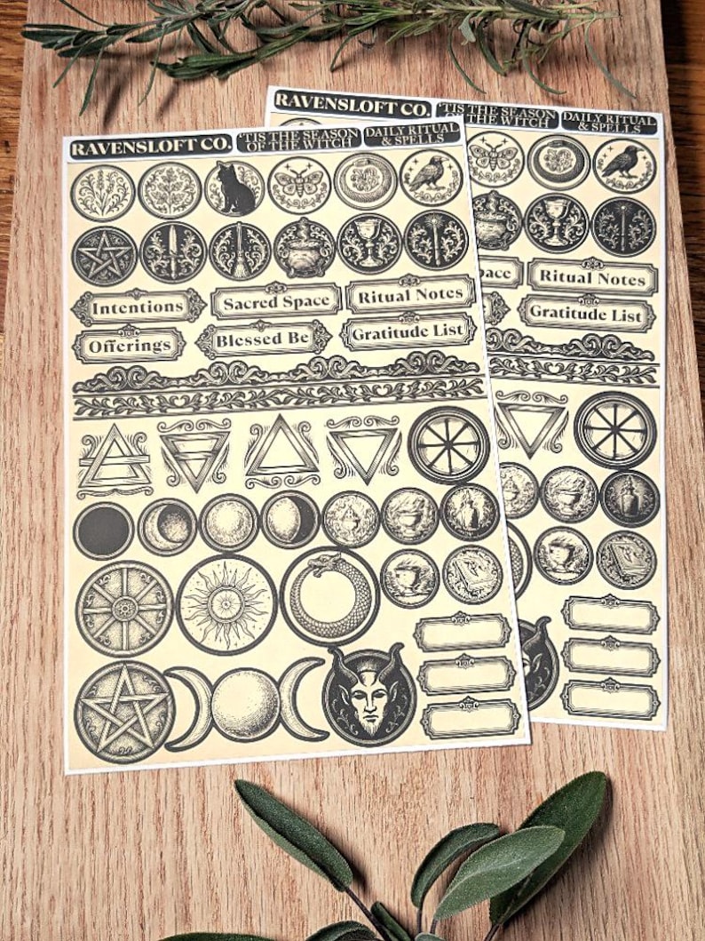 Witchy Journal Stickers, Wicca Planner Sticker Sheets, Grimoire Stickers, Pagan Wiccan Sabbat Sticker Sheet