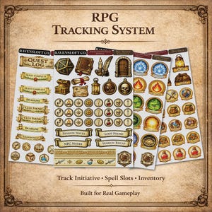 DnD Journal Stickers, RPG Session Quest Gear Tracker, Waterproof Vinyl Bundle