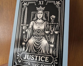 Tarot Card Sticker: Justice | Silver and Black Major Arcana Vinyl Sticker