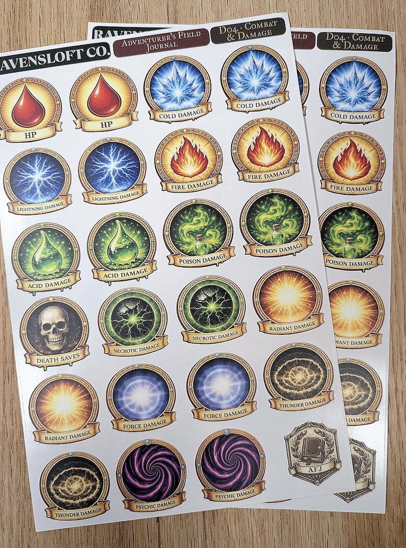 Dnd Damage Type Stickers, RPG Combat Tracker Sheet, HP Death Saves ...