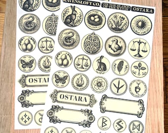 Pegatinas del Sabbat de Ostara: Planificador de brujas, página de grimorio