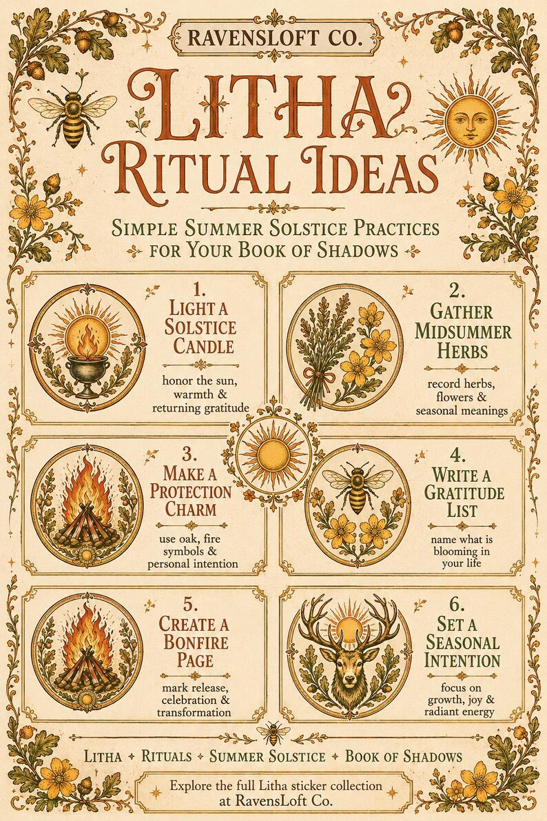 Midsummer Rituals Midsummer Ritual Sticker Sheet Collection Symbols: Sun, Fire, Bees ...