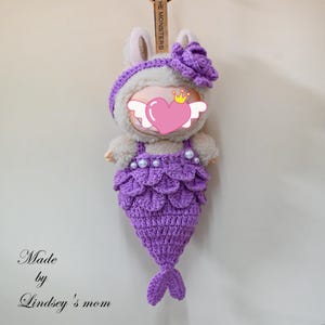 Custom Crochet Mermaid Outfit  Accessory Set for La Bubu Doll Gift for Doll Lover Birthdays Anniversaries Graduations Keychain for bag