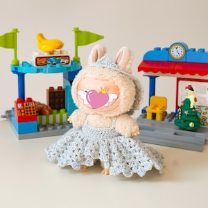 Handmade Crochet Princess Gown for LABUBU Doll: Includes Hat
