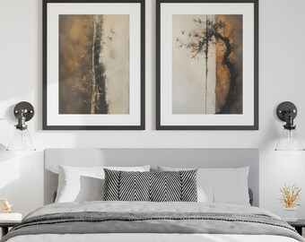 Bamboo Wall Art Print Set Japanese Minimal Ink Instant Download