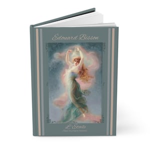 May include: A hardcover book with a dusty blue cover featuring a central rectangular illustration of a figure with flowing hair and a gown reaching toward a star. The text Édouard Bisson, L'Étoile, and Sois ta propre lumière is printed on the front.