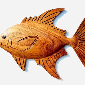 Hand Carved Wooden Fish Wall Art: Coastal Beach House Decor