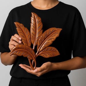 Hand-Carved Suar Wood Leaf Wall Decor: Rustic Nature-Inspired Art