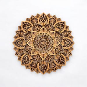 3D Laser Cut Wooden Mandala Wall Art – Decorative Multi Layered Round Flower Design Wall Hanging for Living Room, Bedroom & Home Décor