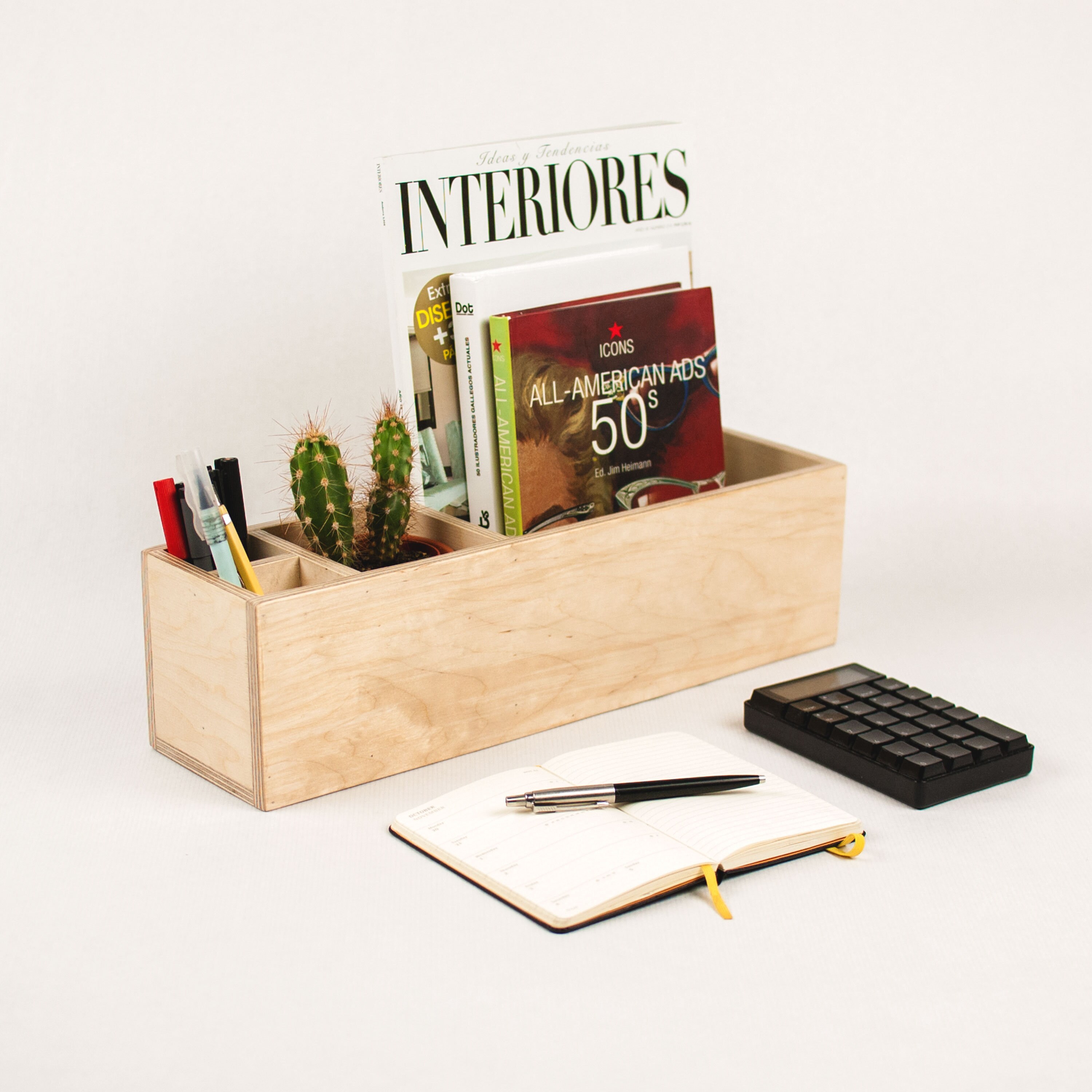 Wood desk organizer Modern desk storage box Desk Etsy