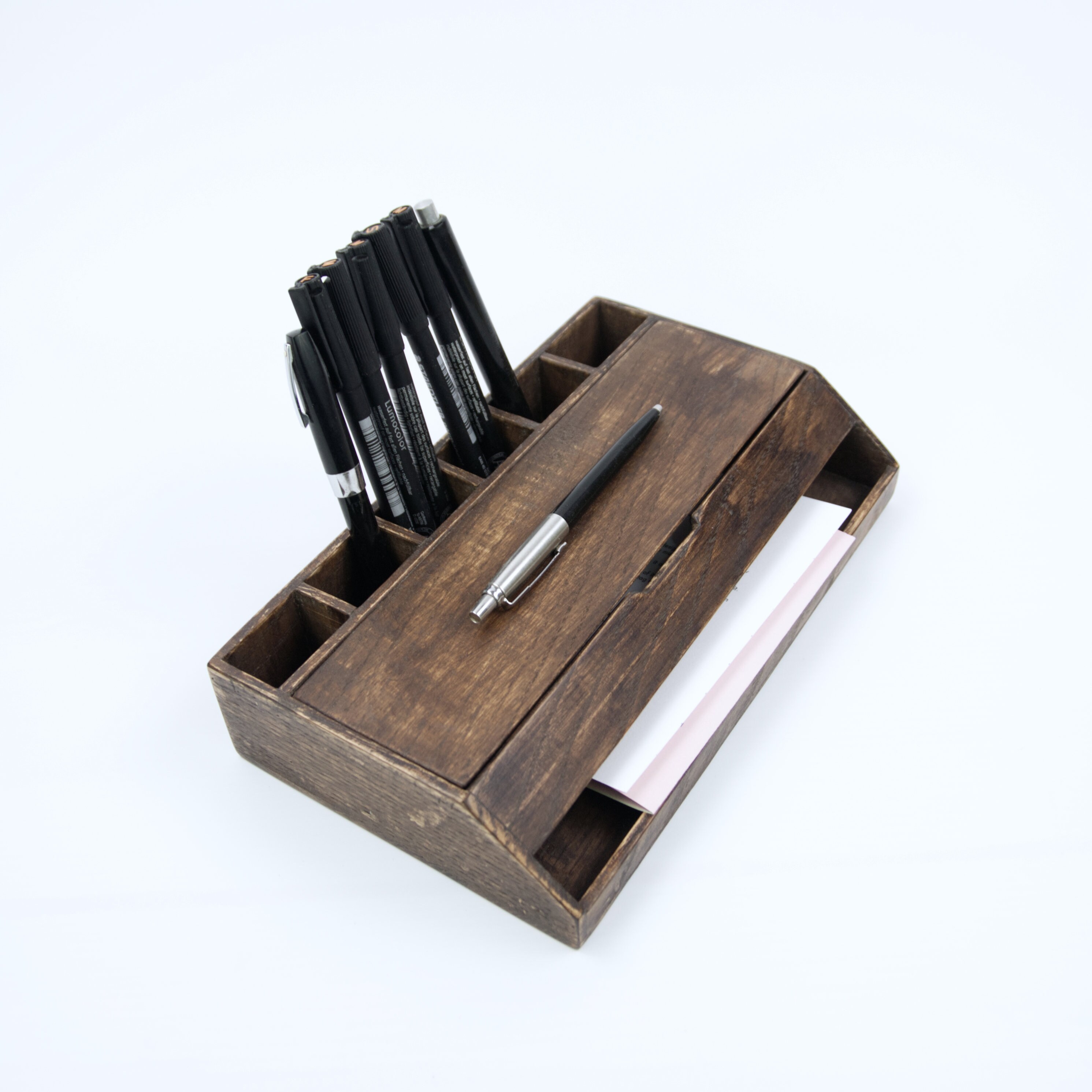 Home & Living Office Decor Display Stand Oak Pen Holder Rustic Wood Desk Organizer Vintage Look