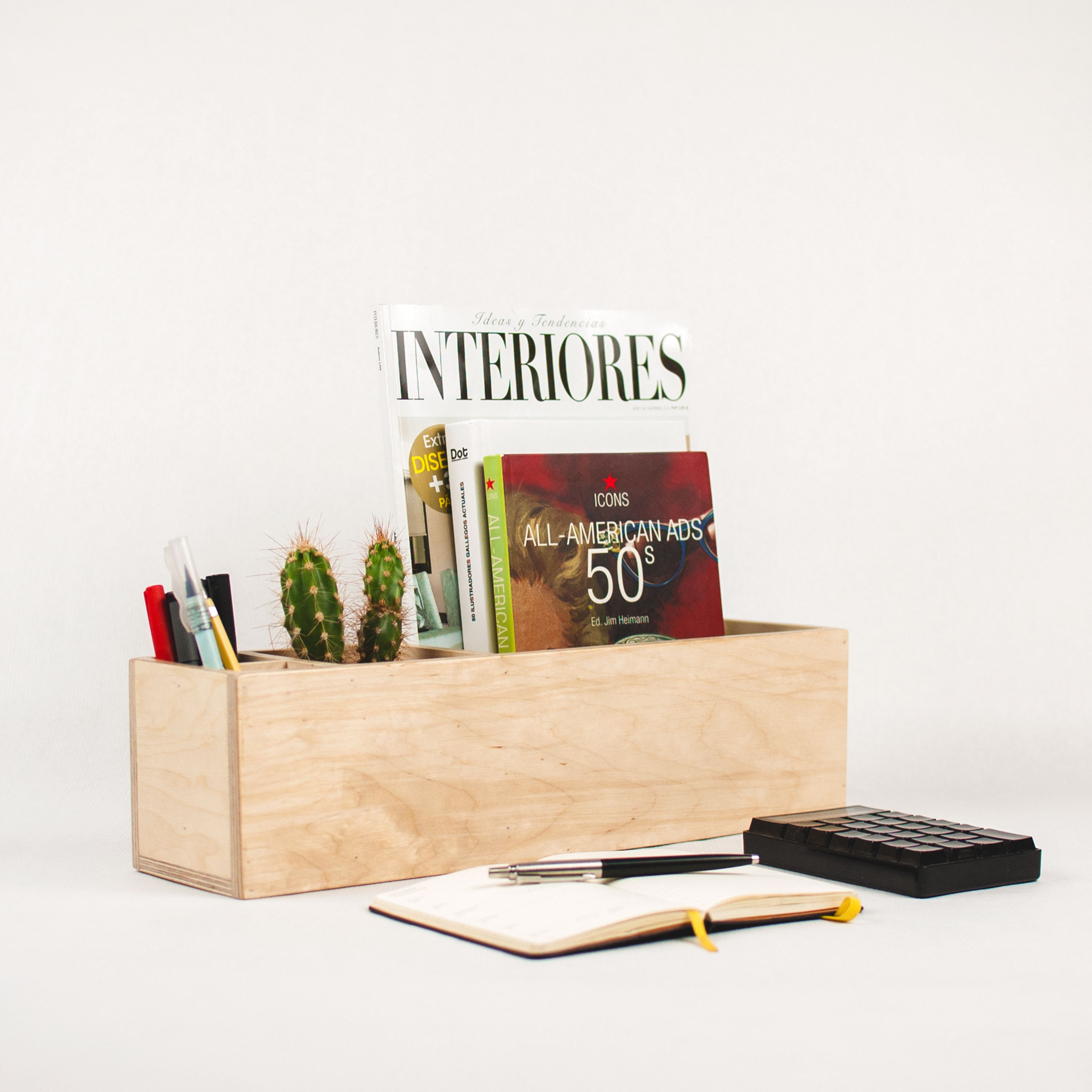 Wood desk organizer Modern desk storage box Desk Etsy