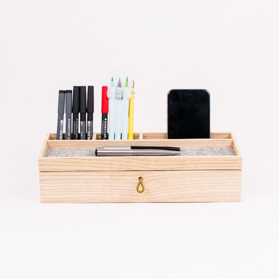 Wood Desk Organizer With Drawer Modern Office Desk Etsy